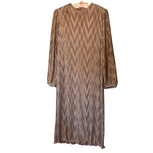 Vintage Hal Ferman Midi Dress Size 14 Gold Chevron Metallic Pattern USA Elegant - Picture 4 of 10